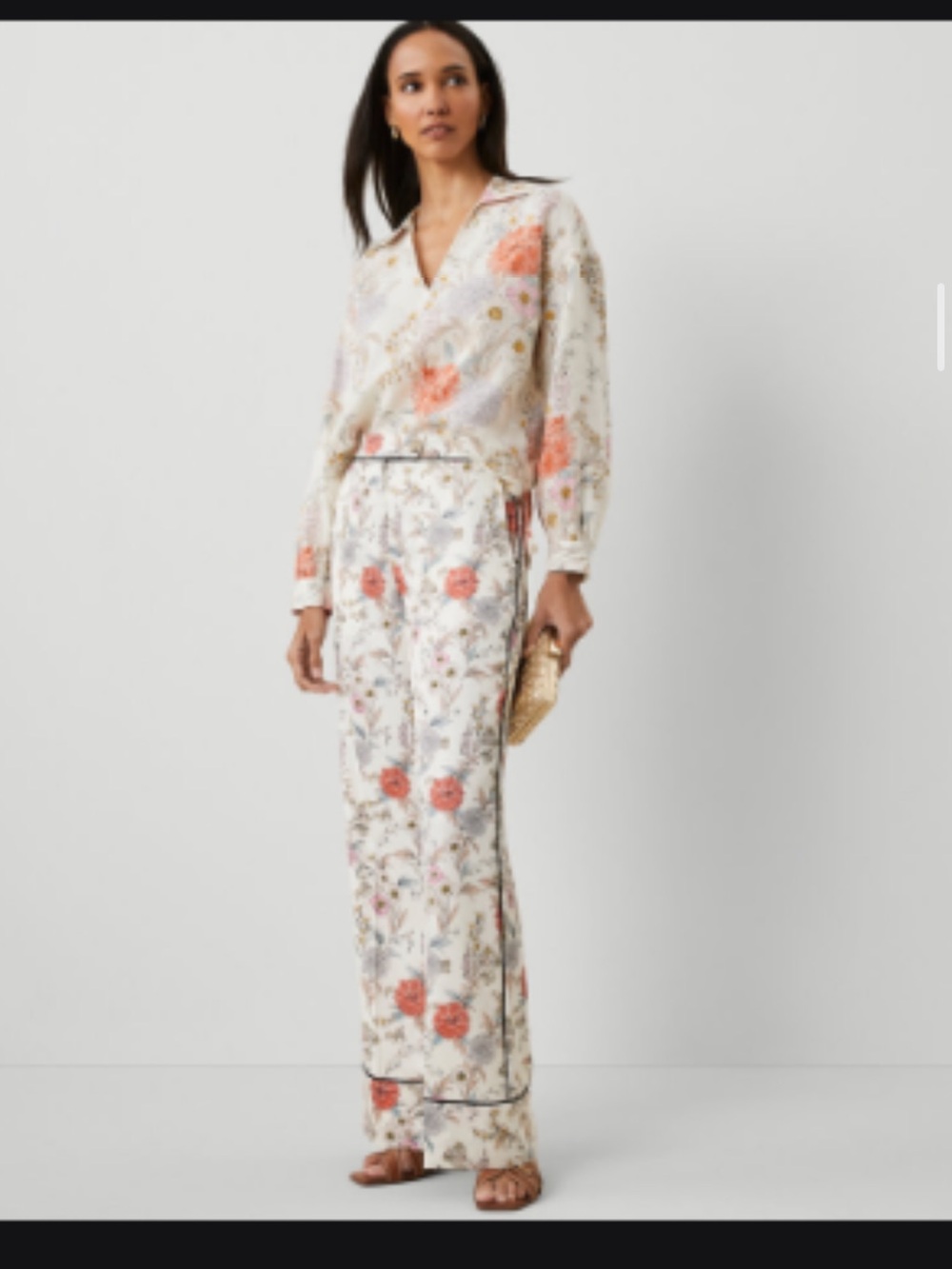 Ann Taylor Cream Floral Satin Trouser Pant